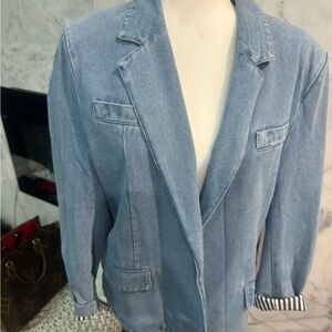 Blue denim blazer.